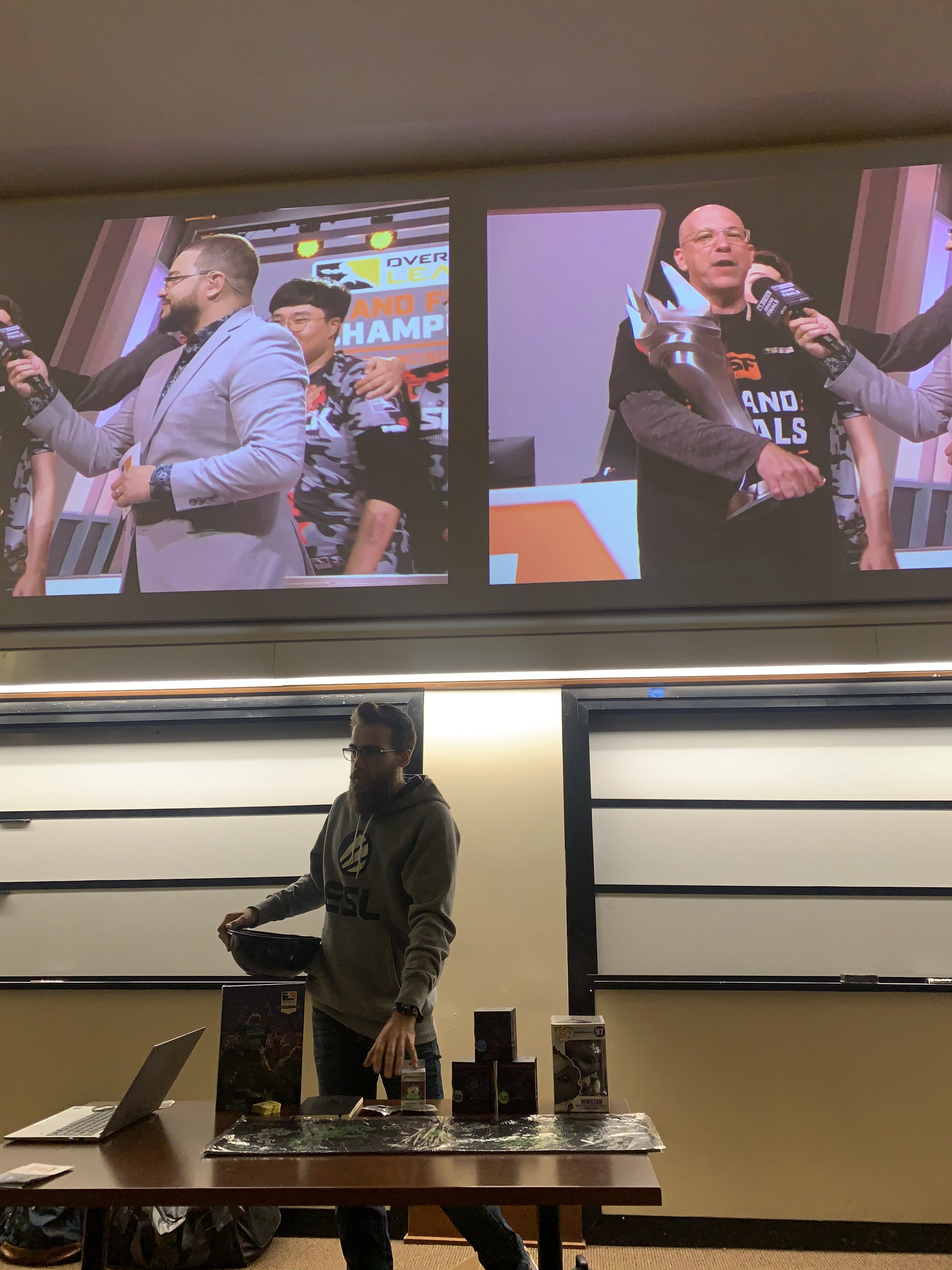 President of MSUEA explaining the prize system before picking raffle tickets