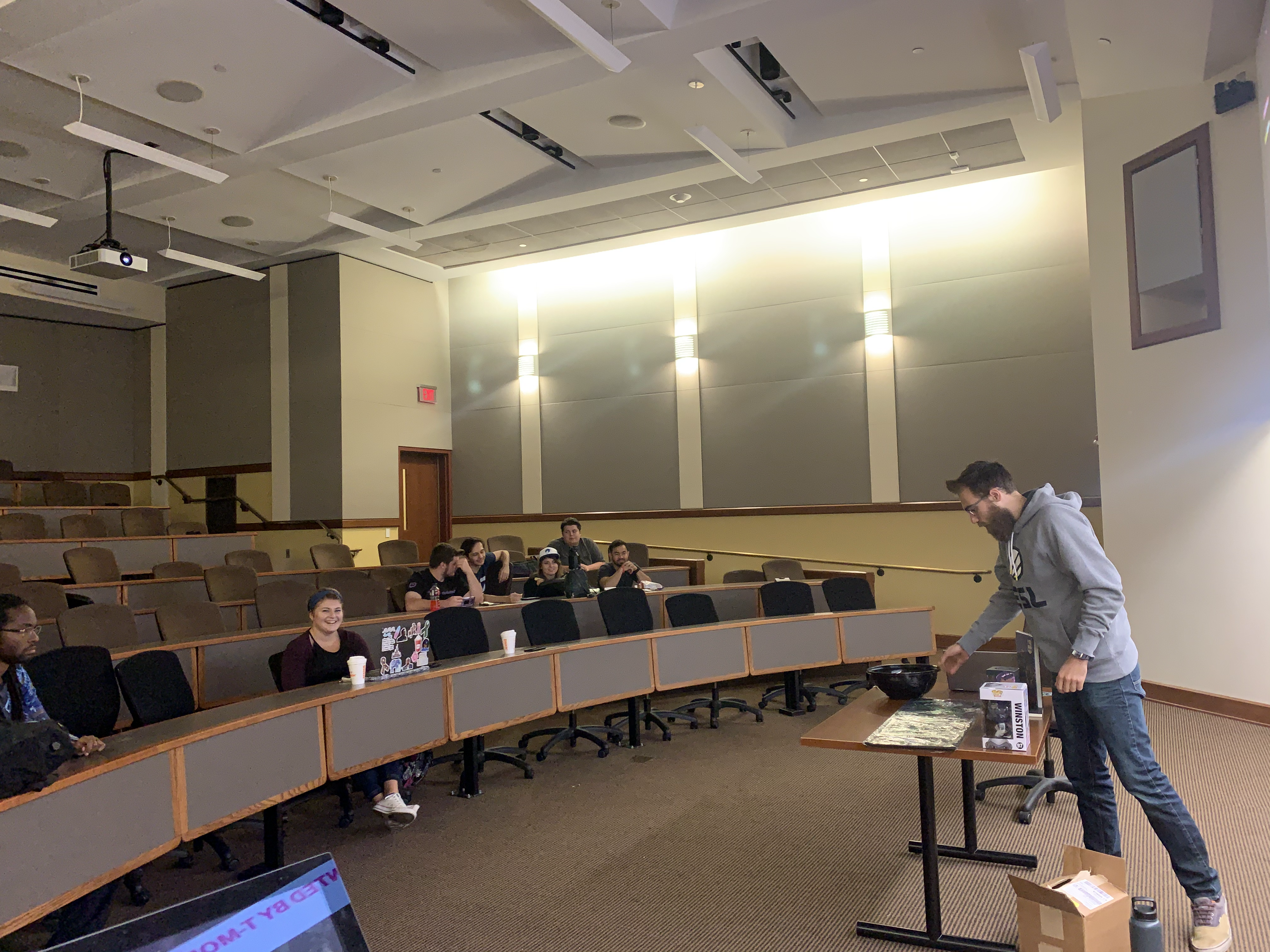 President of MSUEA explaining the prize system before picking raffle tickets