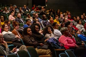 Photo of crowd from CUE Speaks event with Dr. Bettina Love
