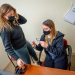 Montclair senior Evyn Stewart, left, works with grad student Ashley Martino, a research participant in Stewart’s independent study.