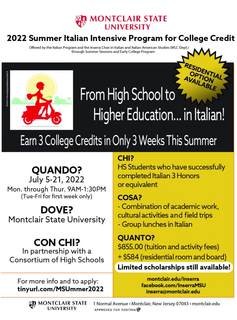 Flyer for Summer Intensive Italian Program