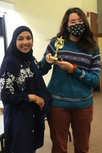 Student Advocate winner: Pictured left to right Nazish Naeem (presenter) and Sam Macpherson