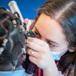 Rosie Ovadia examines a child’s eardrum.