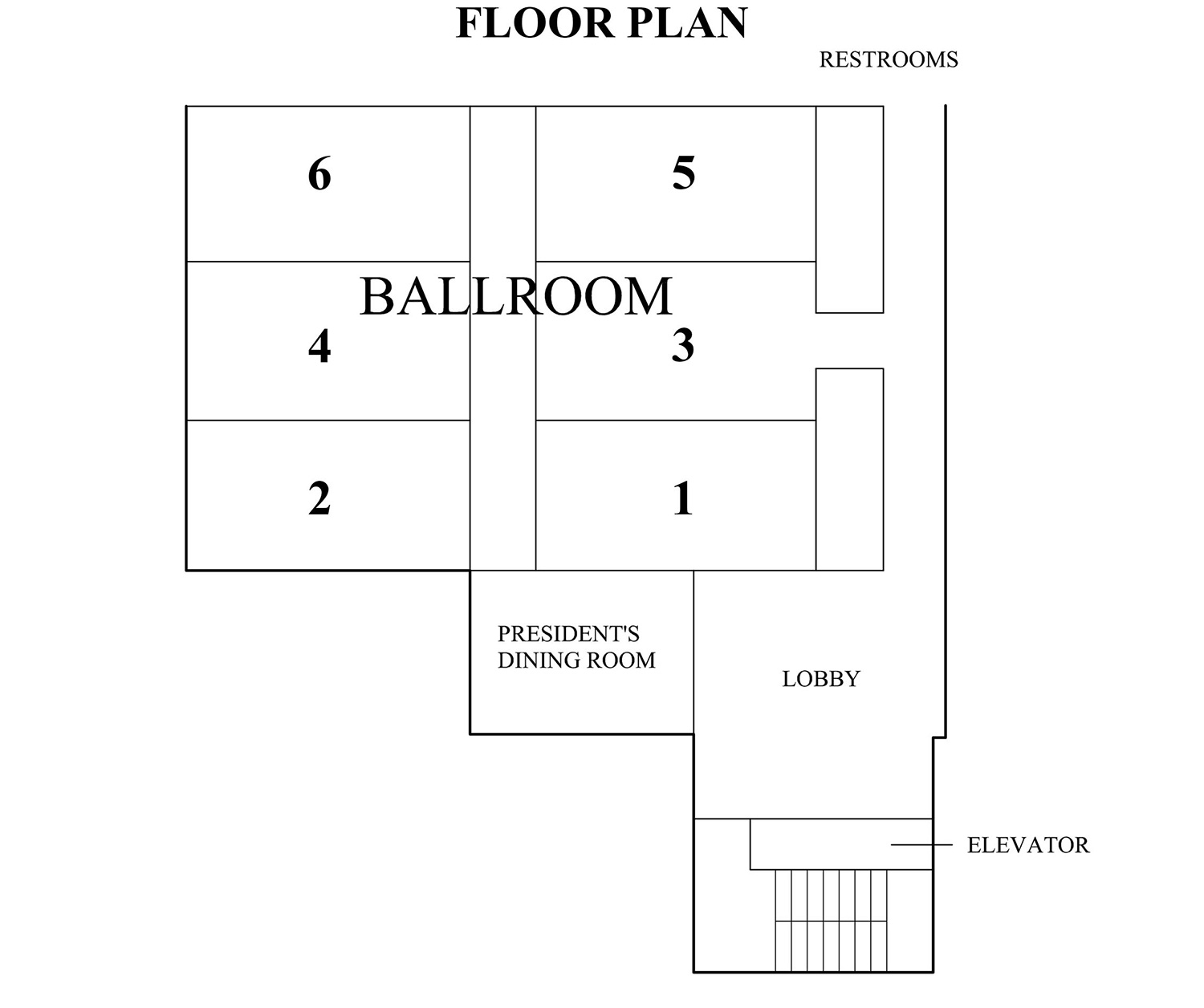 The Conference Center's Main Ballroom showing all the different configuration options available. Please refer to the Capacity Charts for more information.