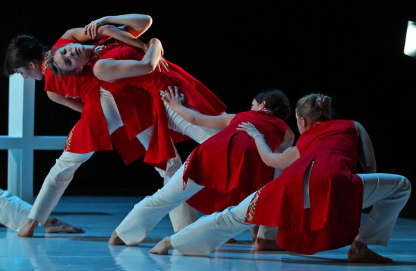 Photo of wedding dresses in conference center.