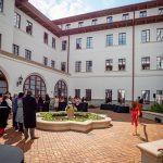 Wide view of courtyard in University Hall