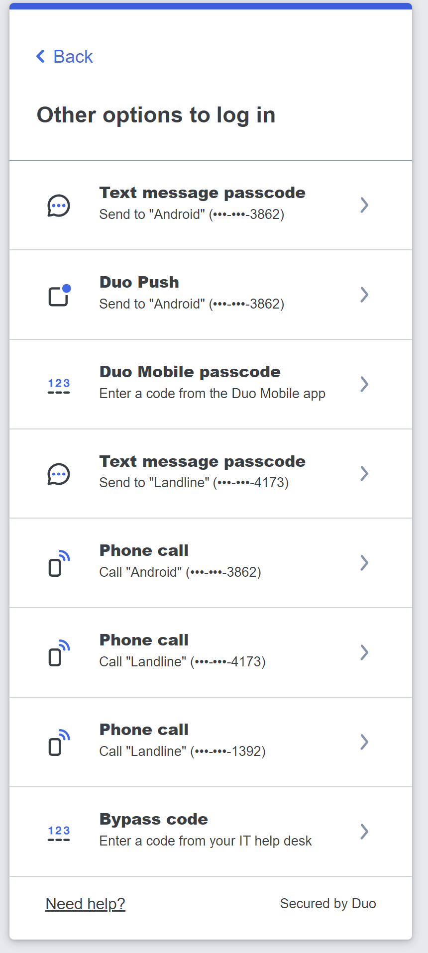 duo universal other options to login