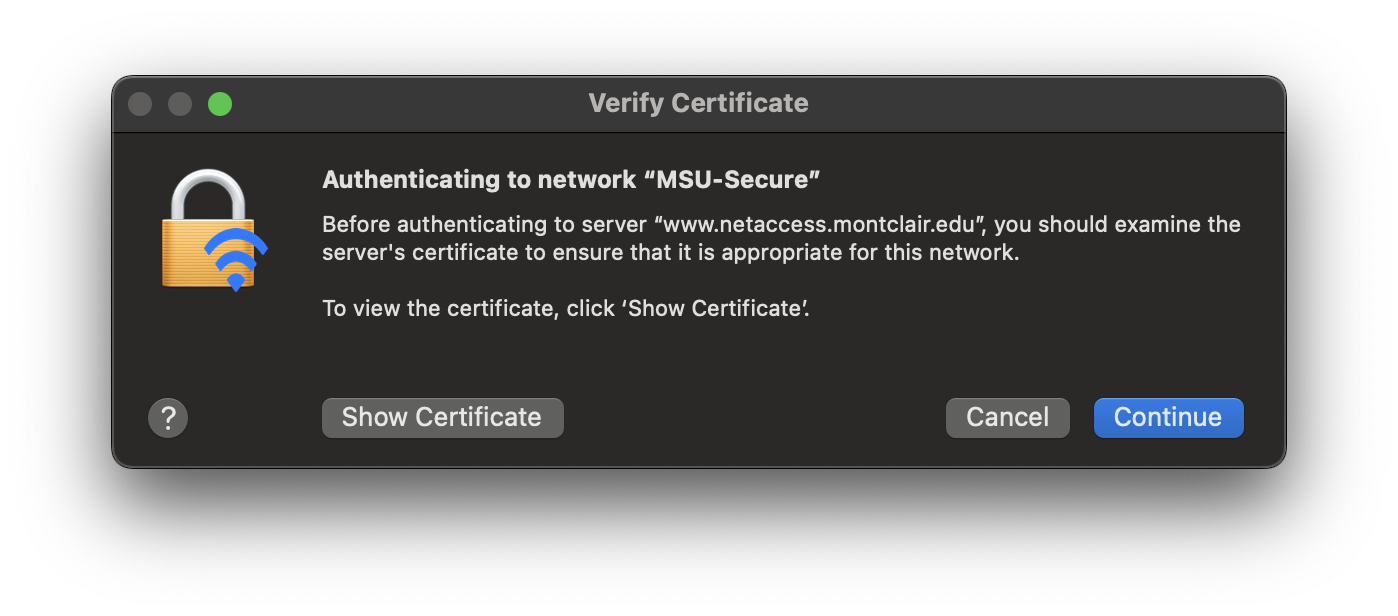 certificate verification dialog box