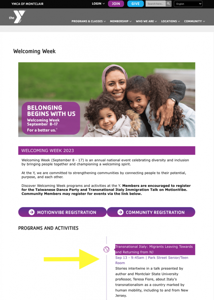 Fiore talk YMCA program