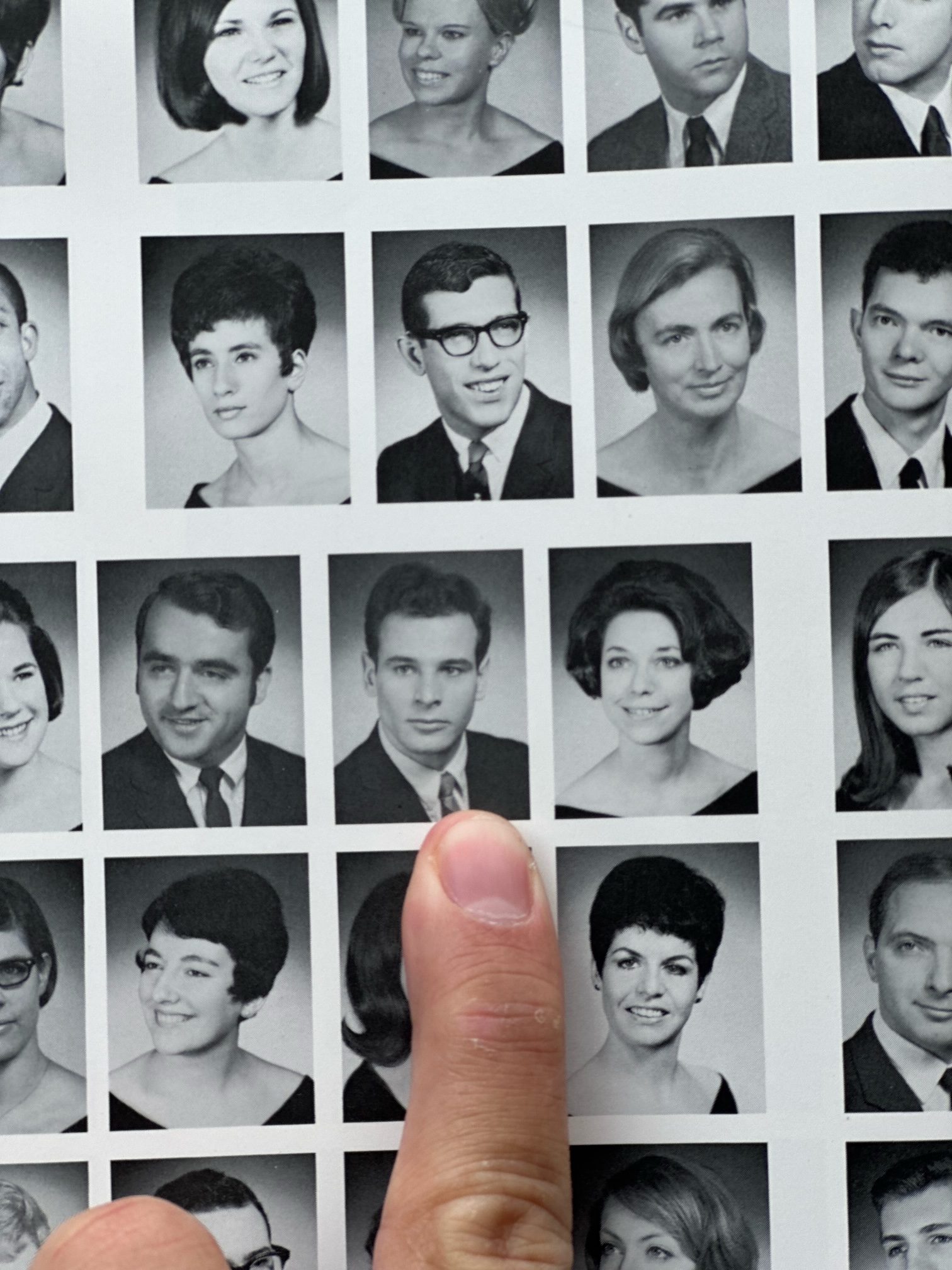 Finger pointing at picture of Kurt Epps in yearbook