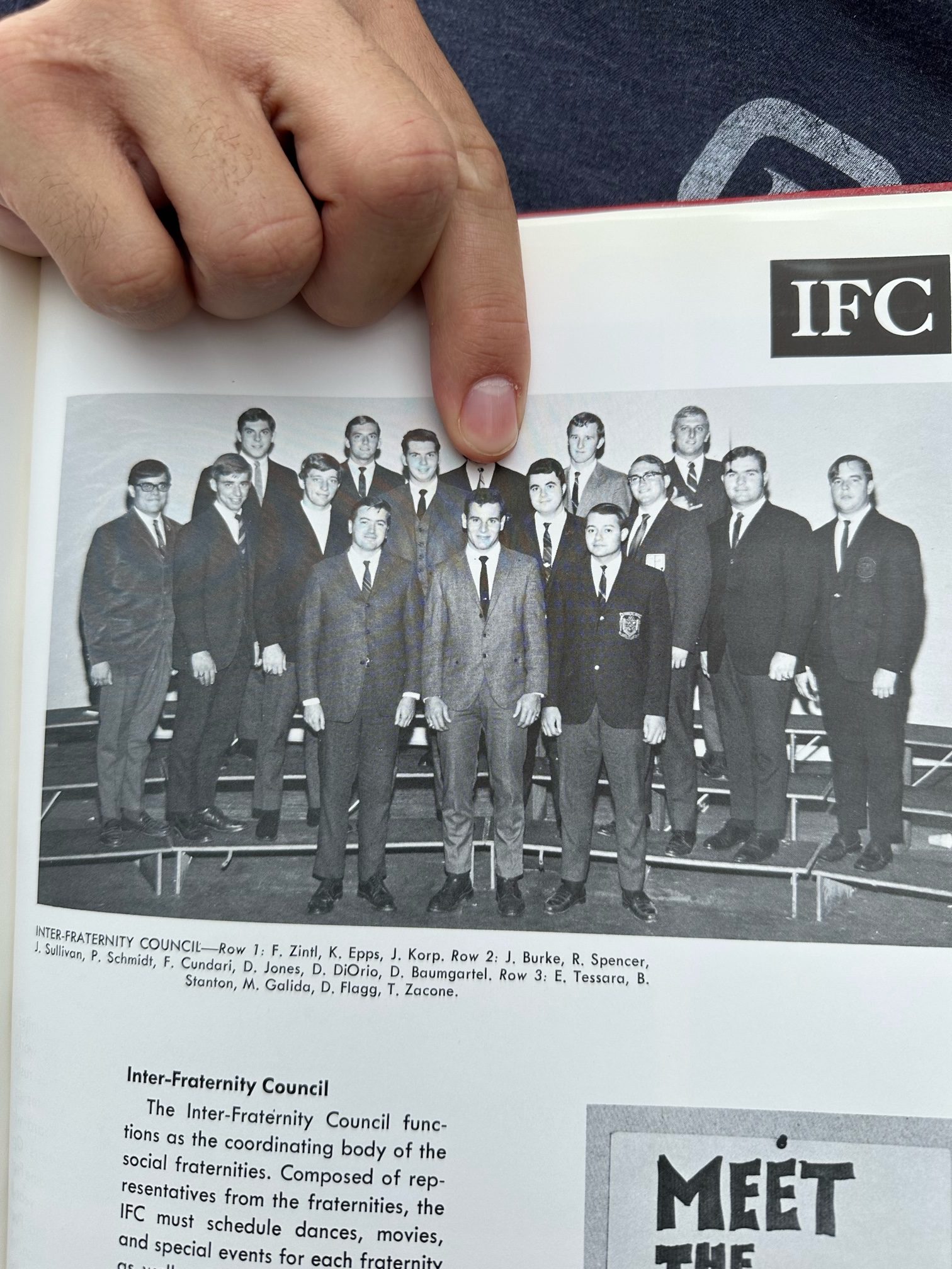 Finger pointing at Kurt Epps in group picture in yearbook