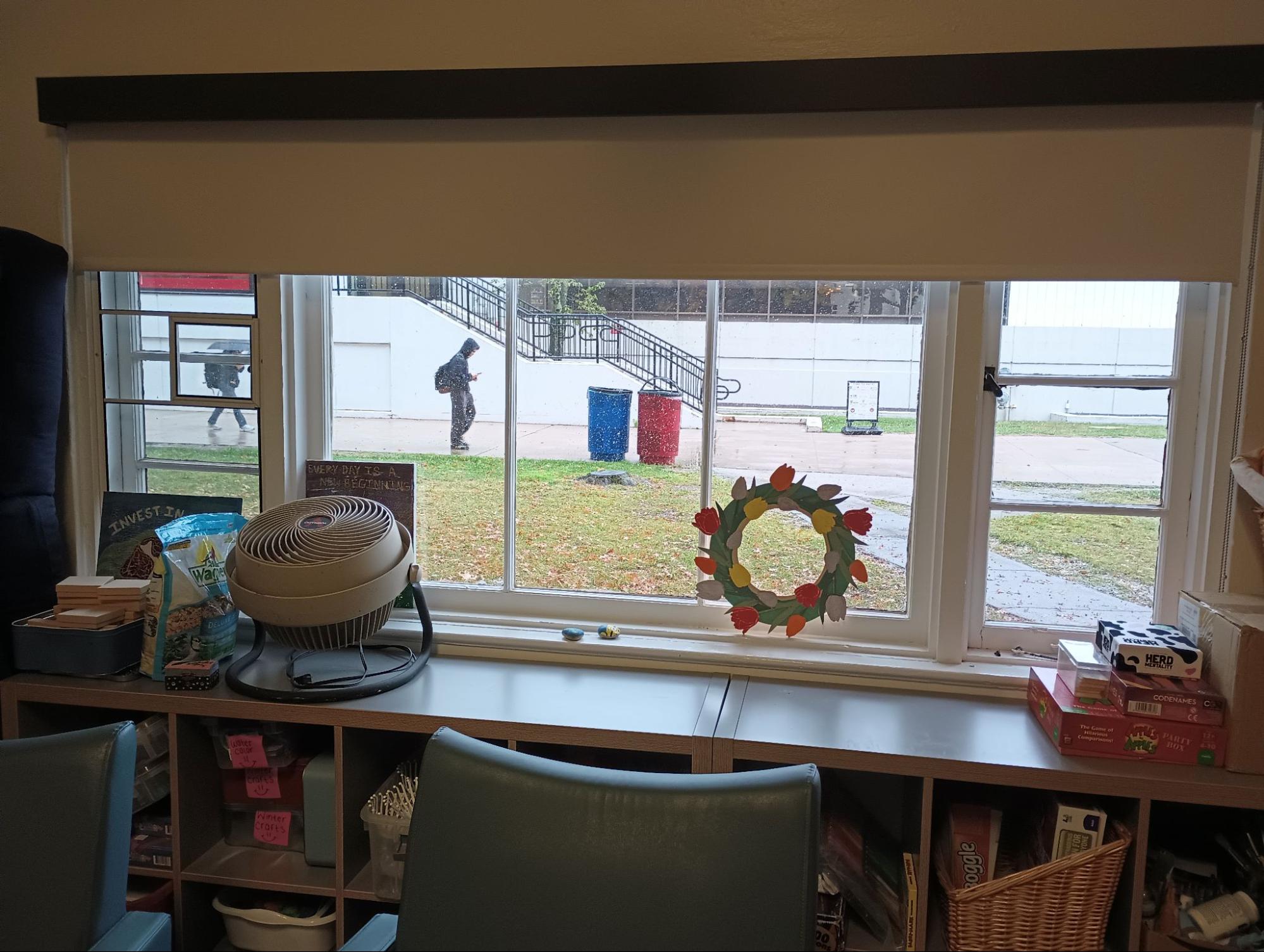 view outside of a window from within the drop-in center