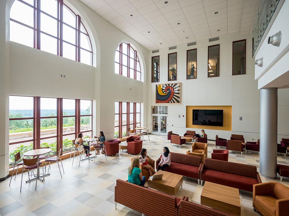 The lounge/lobby of Center for Environmental and Life Sciences.
