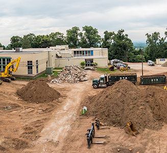 Construction on the site of the future School of Communication and Media.