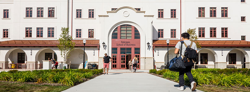 The entrance of the new Feliciano School of Business.