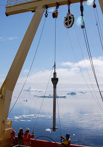 USAP Research Vessel Icebreak Nathaniel B. Palmer during recovery of sediment code near Hugo Island, Antarctic Peninsula.