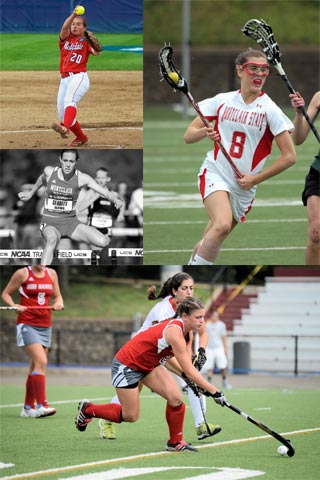 Collage of multiple female athletes. 