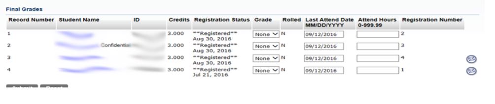 Grades menu in Self-Service Banner.