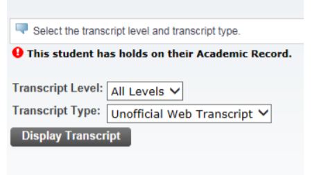 Screenshot of the transcript menu selection in SSB.