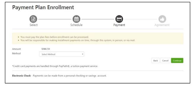 Screenshot of Touchnet's Payment Plan gateway.