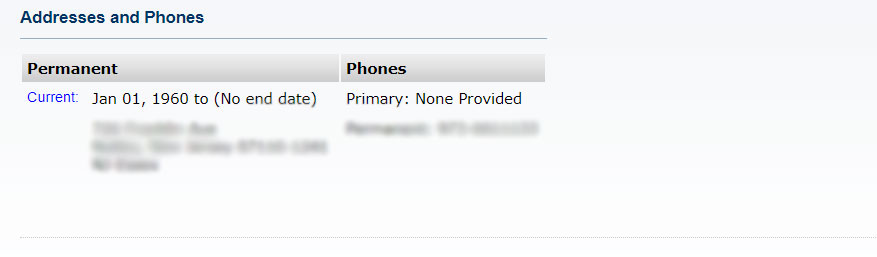 Screenshot of the NEST page with current address and phone number.