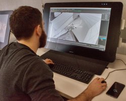 Student working on 3D modeling project