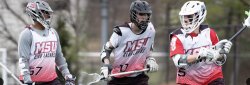 Three Montclair State University club lacrosse players ready to play