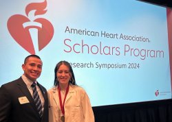 Assistant Professor Luis Torres poses with Ivana Culic, a senior in the Exercise Science program and AHA HSI Scholar