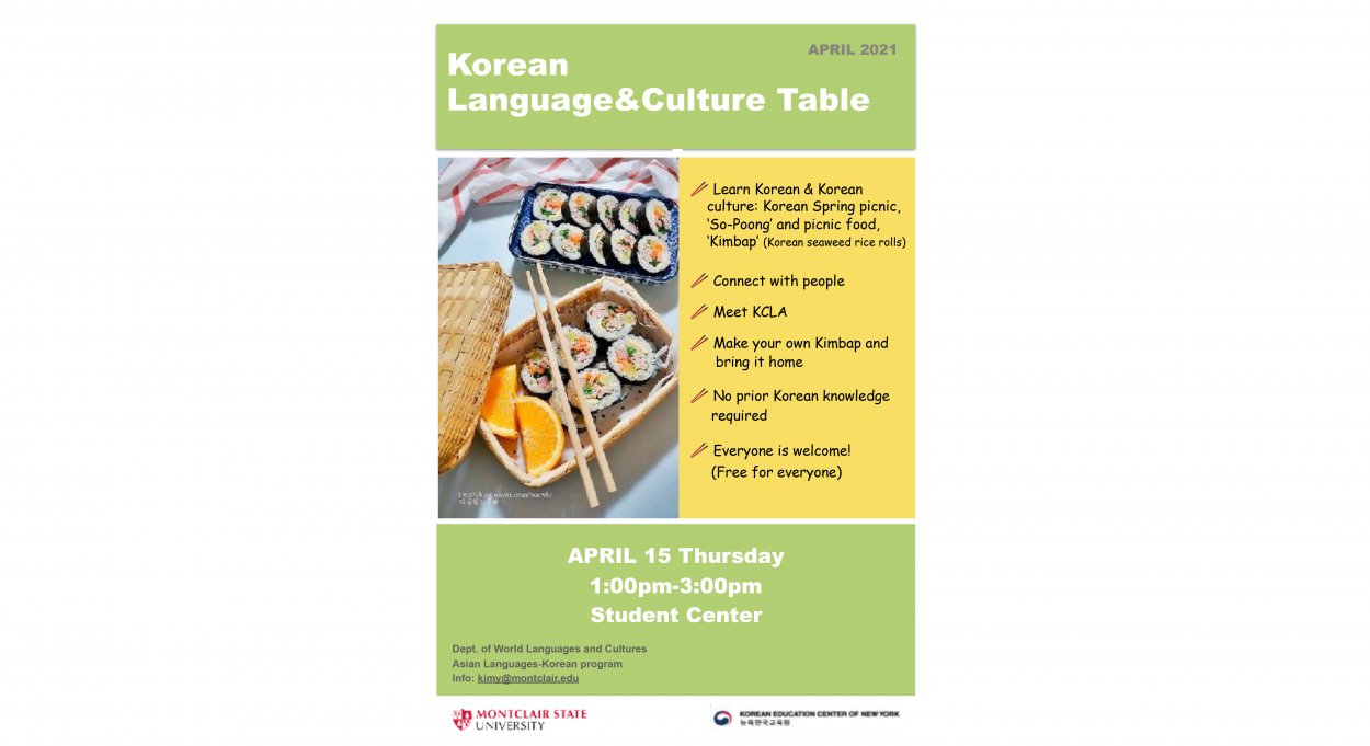 Korean Language & Culture Table - University Calendar - Montclair State  University