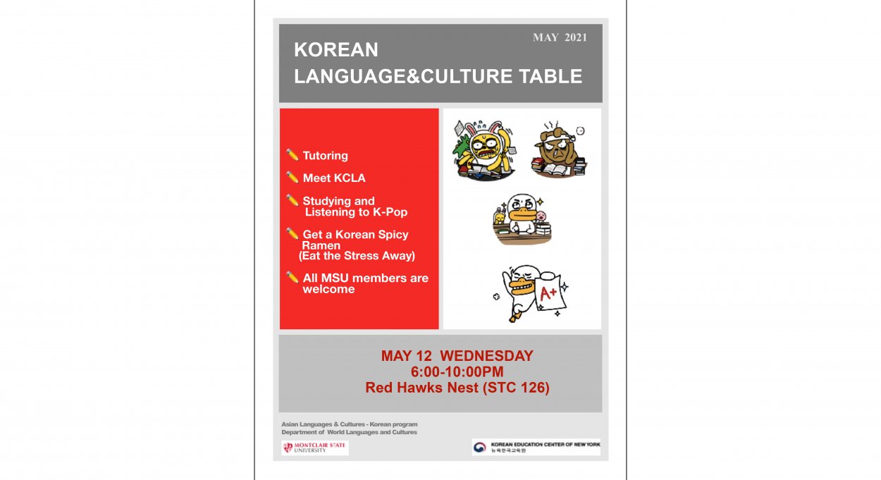 KOREAN LANGUAGE & CULTURE TABLE - University Calendar - Montclair State  University