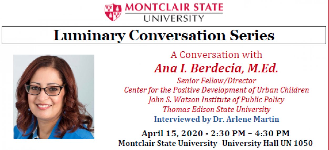 CANCELED): Luminary Conversation Series: Ana I. Berdecia, Med - University  Calendar - Montclair State University