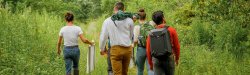 students hiking through brownfields