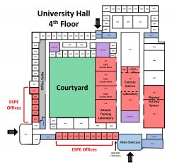 Map of 4th floor of University Hall showing lab locations.