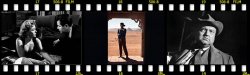 Collage film strip-style image including video stills from the films: The Big Heat, The Searchers, and Touch of Evil.
