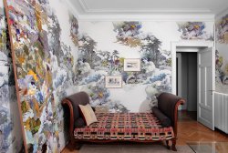 room with beautifully patterned wallpaper