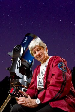 Mary Lou West with telescope