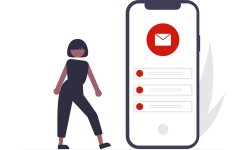 clip art of woman standing next to giant mobile phone