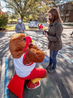  Rocky gives Mikie Sherrill a red plush rocky figure 