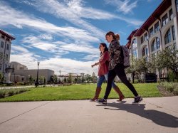 Female students walking on campus