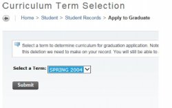 Screenshot of the Curriculum Term Selection page with Spring 2004 highlighted