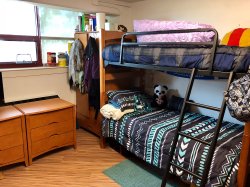 A Triple Unit in Stone Hall with a bunk bed on one side of the room.