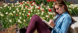 Photo of girl and tulips