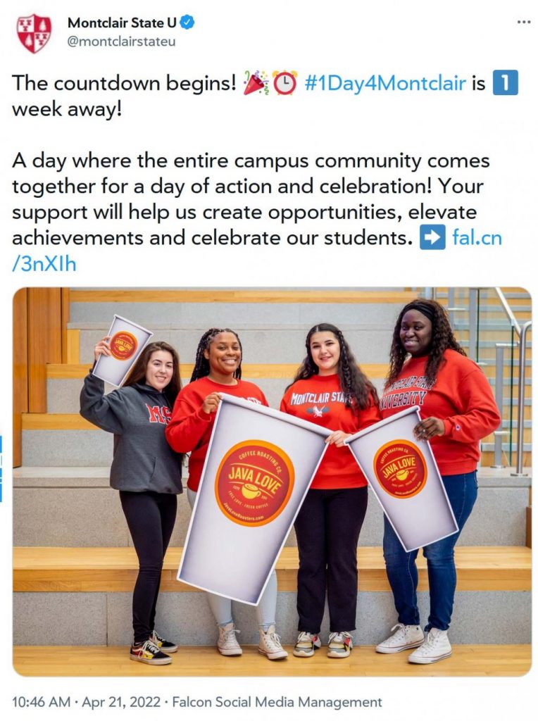 @montclairstateu: The countdown begins!  1 Day for Montclair is 1 week away! A day where the entire campus community comes together for a day of action and celebration! Your support will help us create opportunities, elevate achievements and celebrate our students.