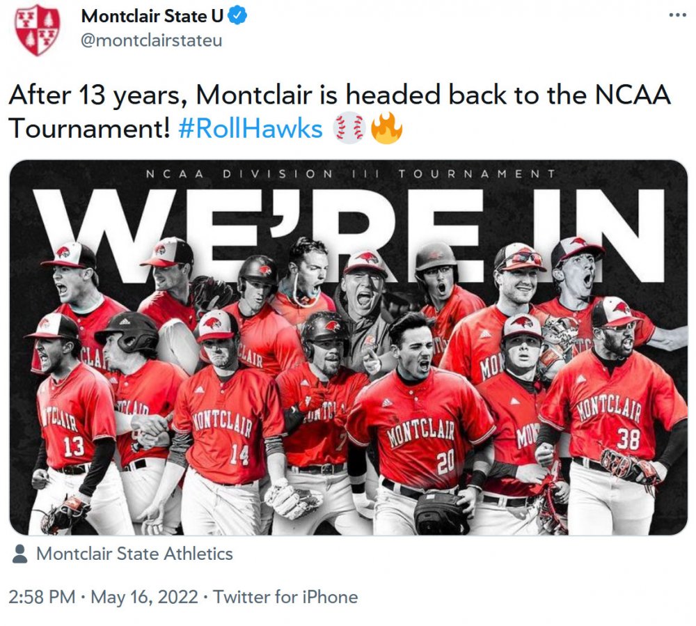 @montclairstateu After 13 years, Montclair is headed back to the NCAA Tournament! #RollHawks