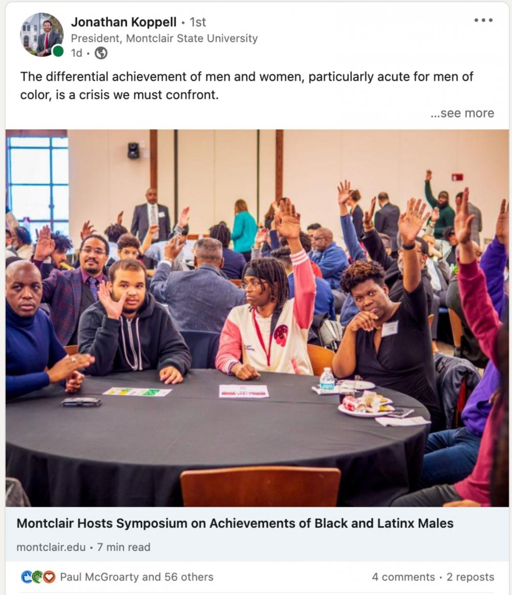 The differential achievement of men and women, particularly acute for men of color, is a crisis we must confront. President Koppell writes about the creation of the Male Enrollment and Graduation Alliance (MEGA).