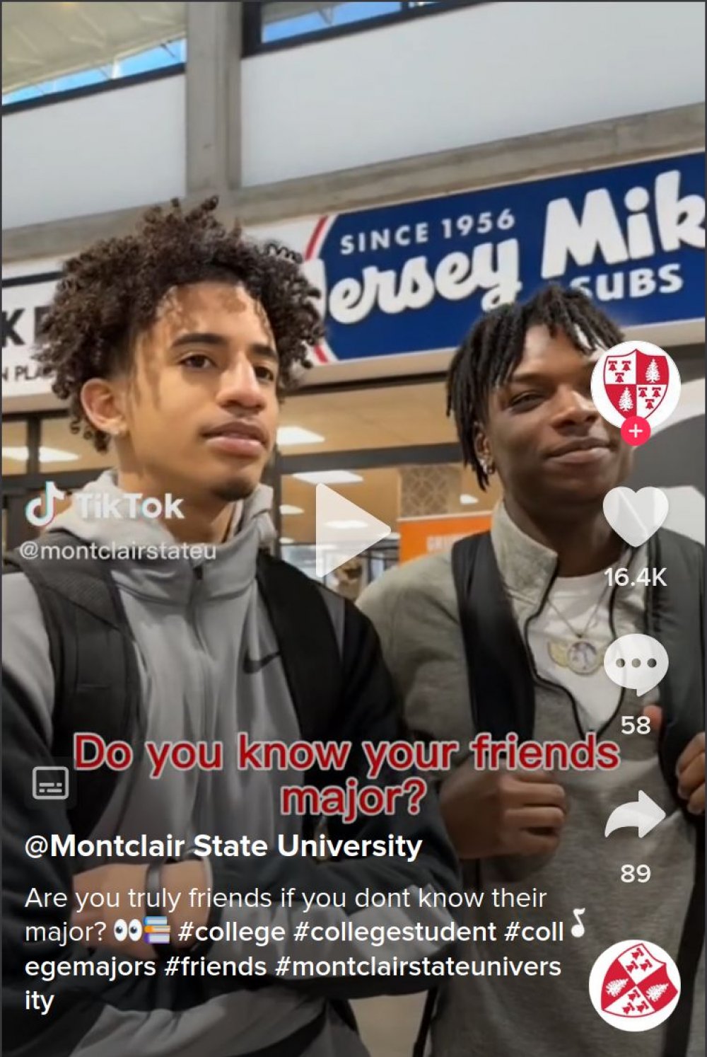 Screenshot of TikTok post Do you Know Your friend's major?