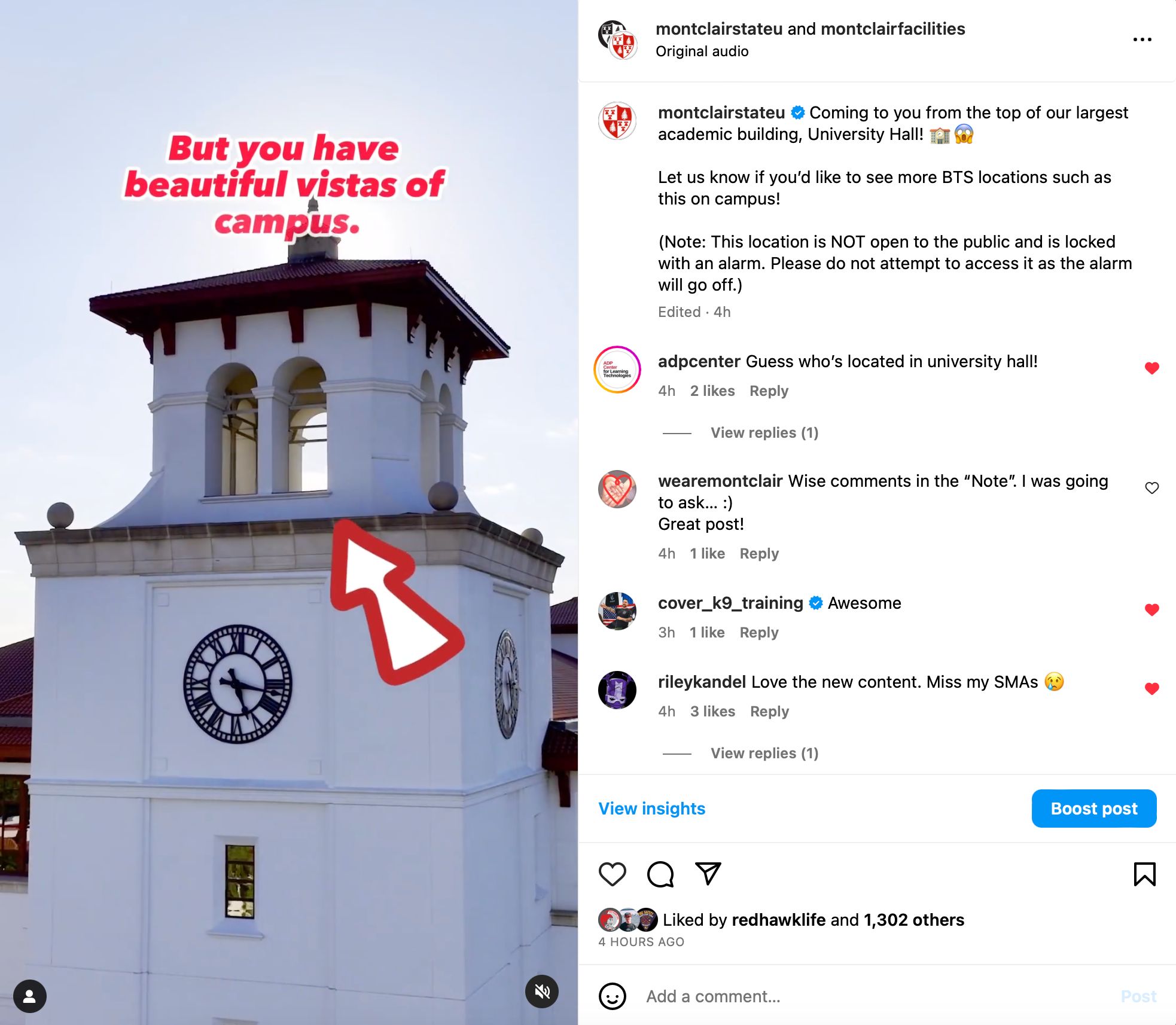 Coming to you from the top of our largest academic building, University Hall! Let us know if you’d like to see more BTS locations such as this on campus! (Note: This location is NOT open to the public and is locked with an alarm. Please do not attempt to access it as the alarm will go off.)