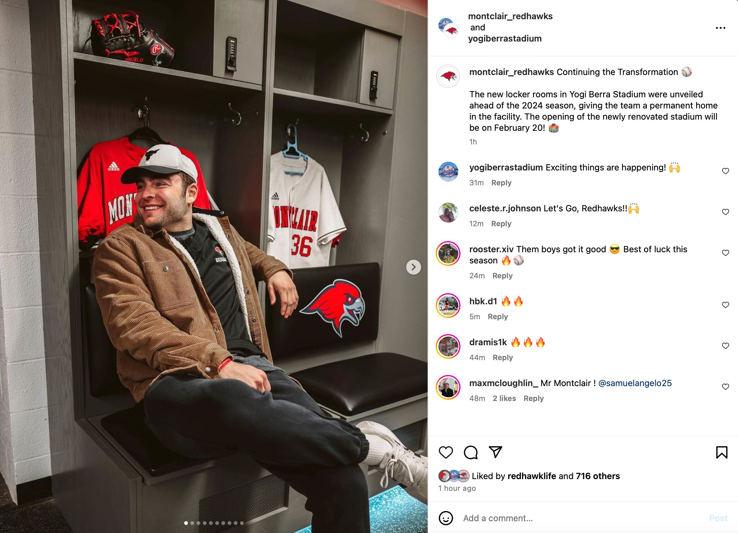 Screenshot of social media post showing the first slide in a set of photos of Yogi Berra Stadium.