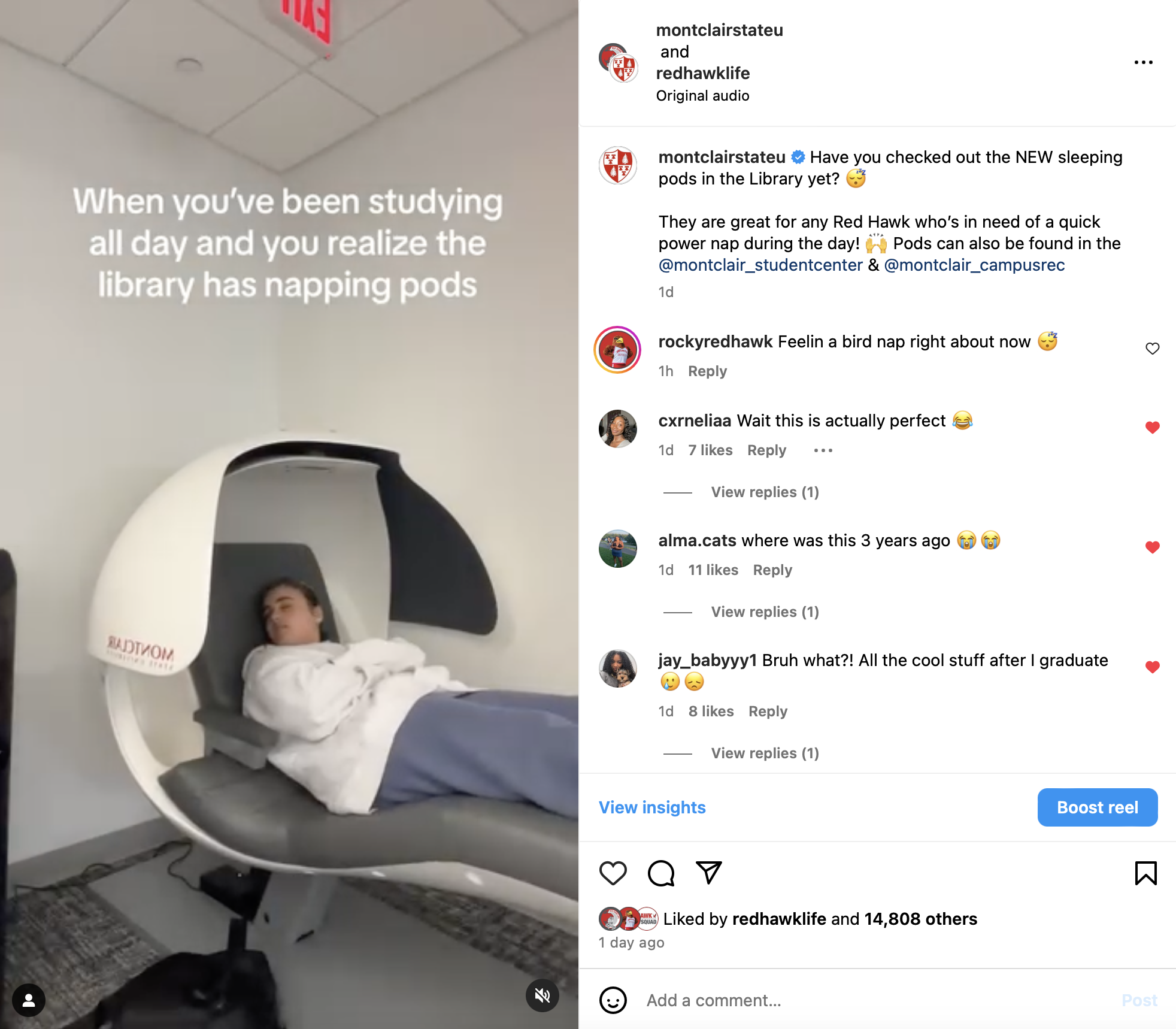 Have you checked out the NEW sleeping pods in the Library yet? They are great for any Red Hawk who’s in need of a quick power nap during the day! Pods can also be found in the @montclair_studentcenter & @montclair_campusrec