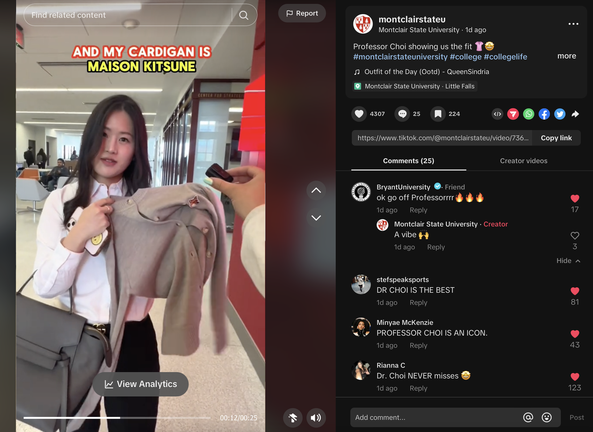 Screenshot of Professor Choi showing her outfit.